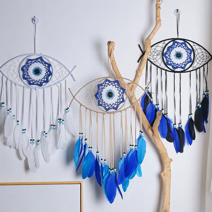 Handmade Dream Catcher with Evil Eye Feather Decor