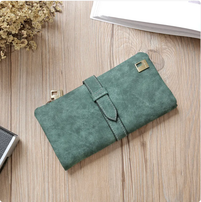 Women's Long Leather Wallet with Zipper Closure