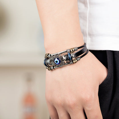Vintage Hollow Evil Eye Stainless Steel Turquoise Bracelet