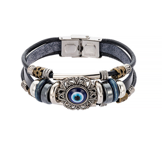 Vintage Hollow Evil Eye Stainless Steel Turquoise Bracelet