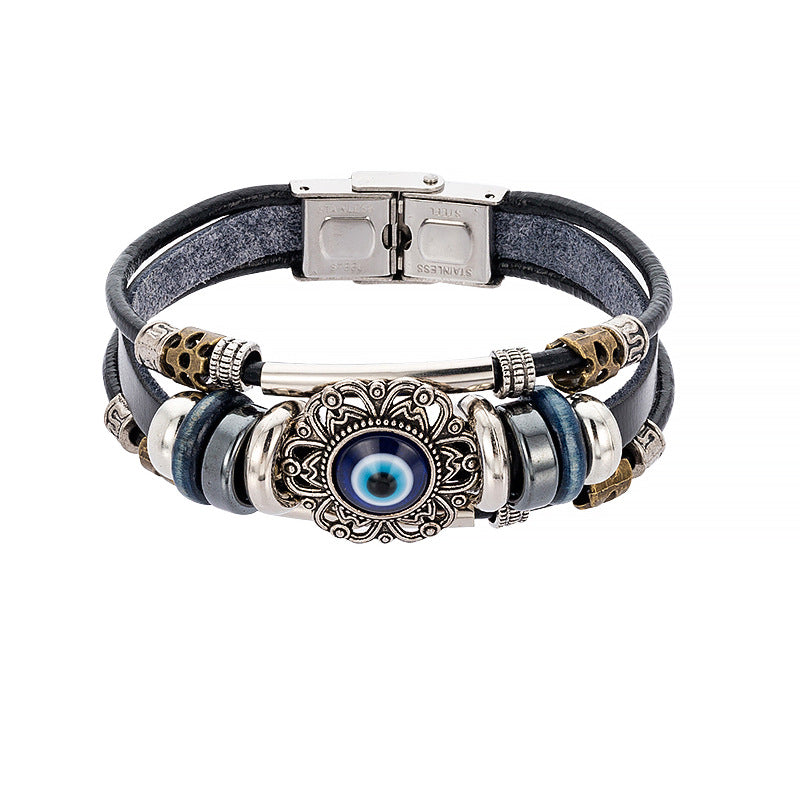 Vintage Hollow Evil Eye Stainless Steel Turquoise Bracelet