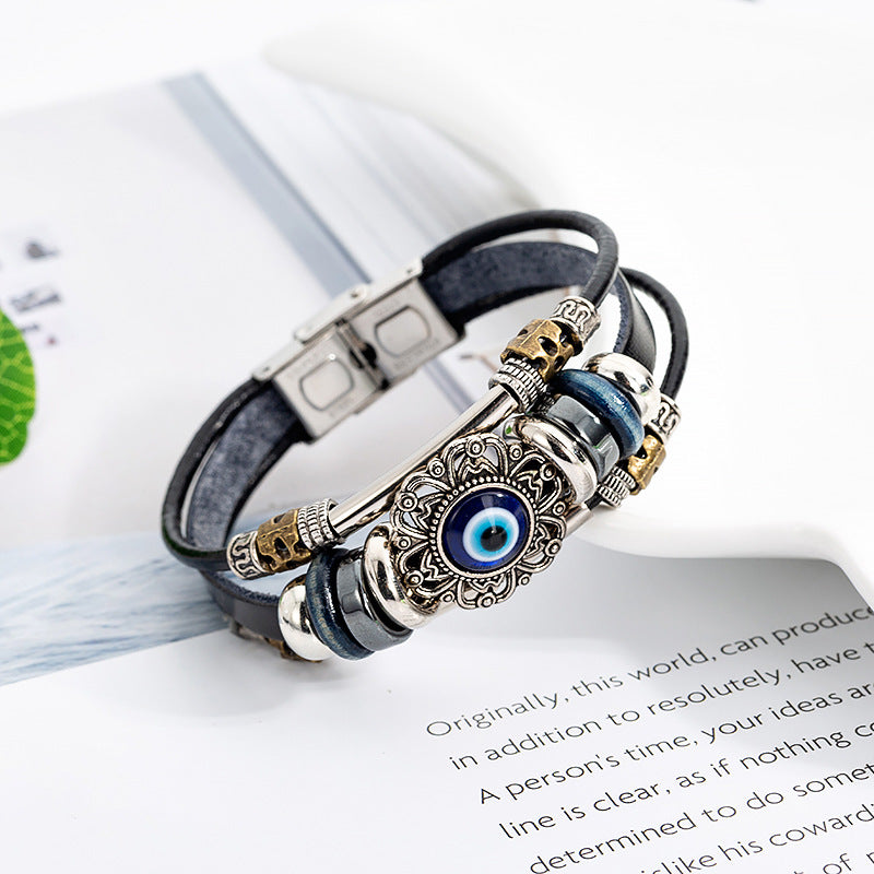 Vintage Hollow Evil Eye Stainless Steel Turquoise Bracelet