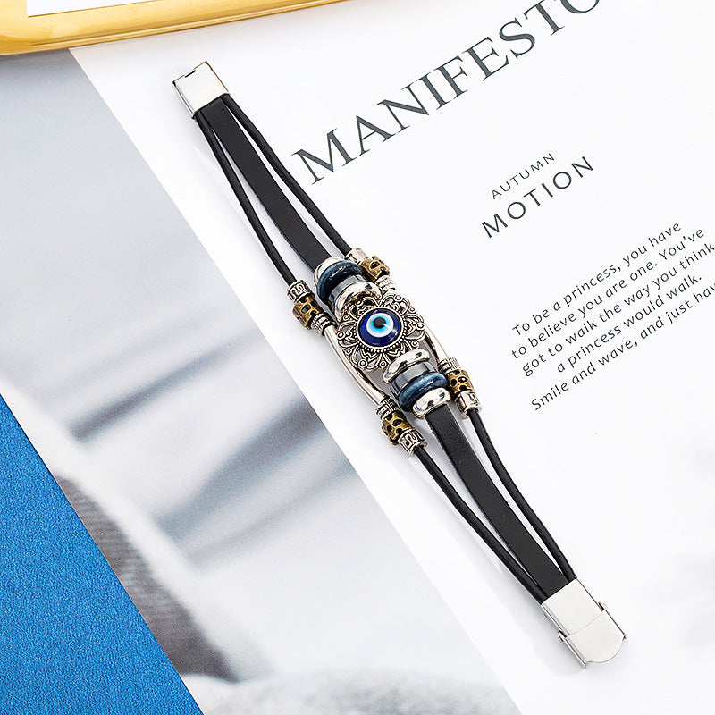 Vintage Hollow Evil Eye Stainless Steel Turquoise Bracelet