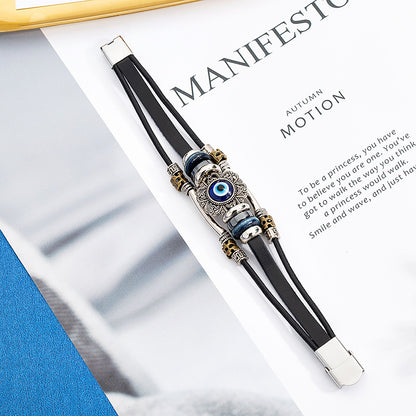 Vintage Hollow Evil Eye Stainless Steel Turquoise Bracelet