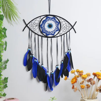 Handmade Dream Catcher with Evil Eye Feather Decor