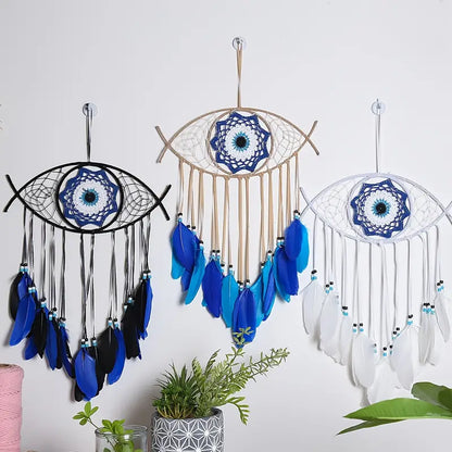 Handmade Dream Catcher with Evil Eye Feather Decor